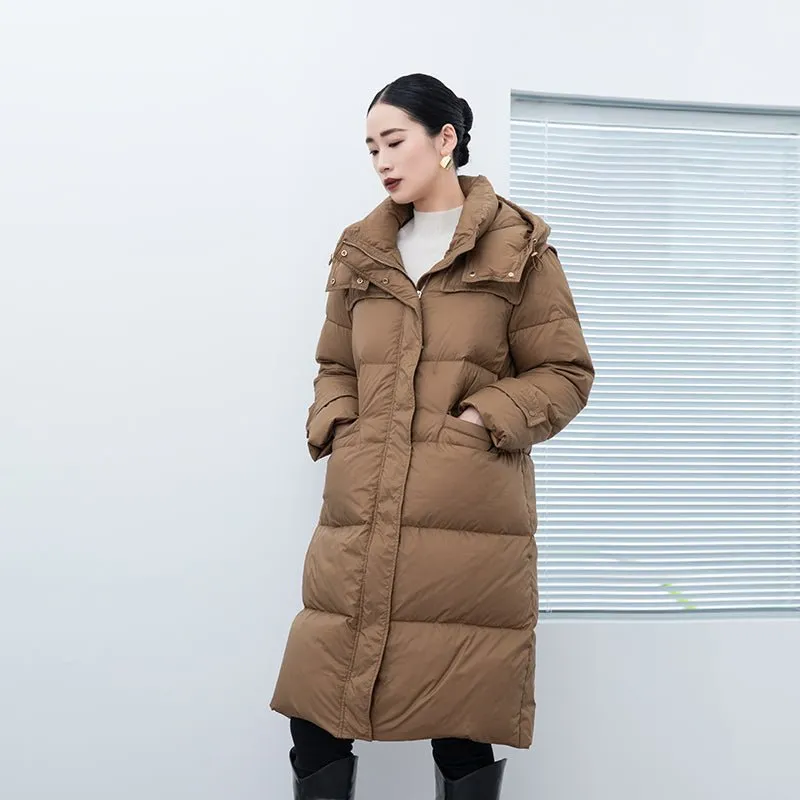 Camel Long Winter Down Puffer Jacket