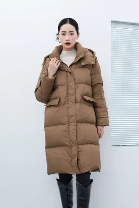 Camel Long Winter Down Puffer Jacket