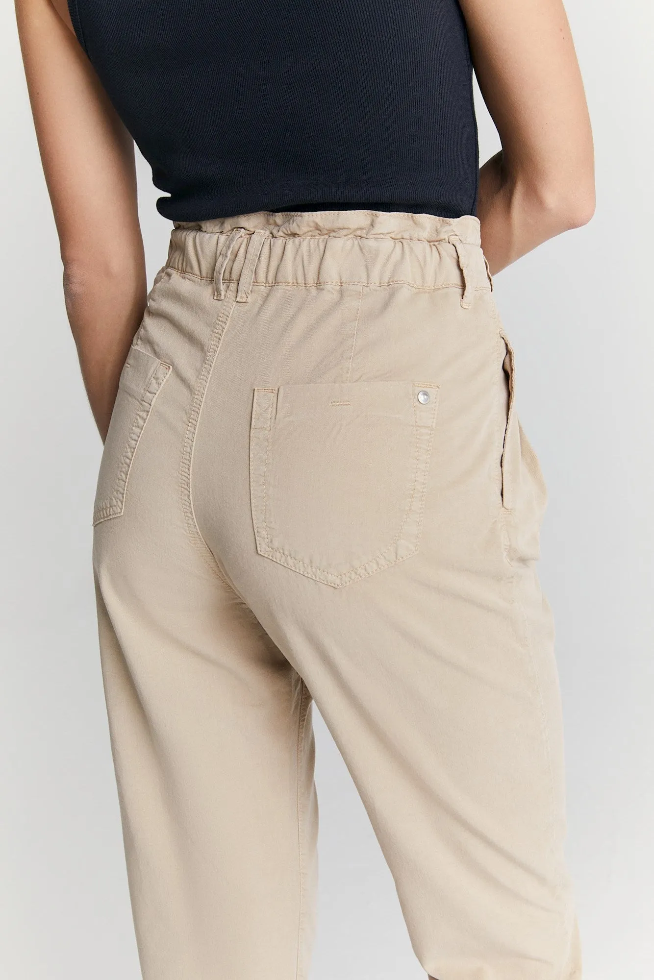 Camila High Waist Paperbag Chino Pants Beige