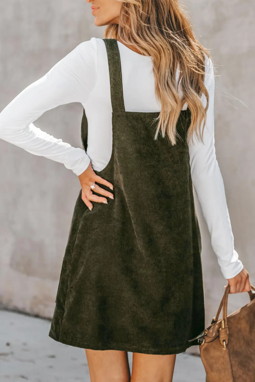 Casual Corduroy Overall Dress