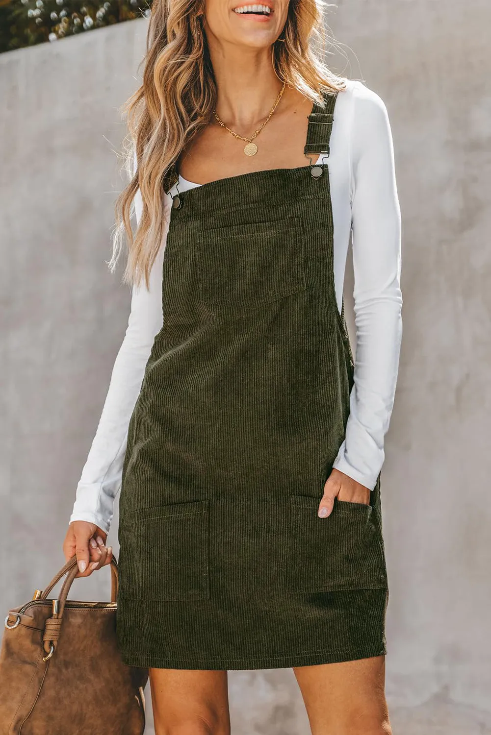 Casual Corduroy Overall Dress