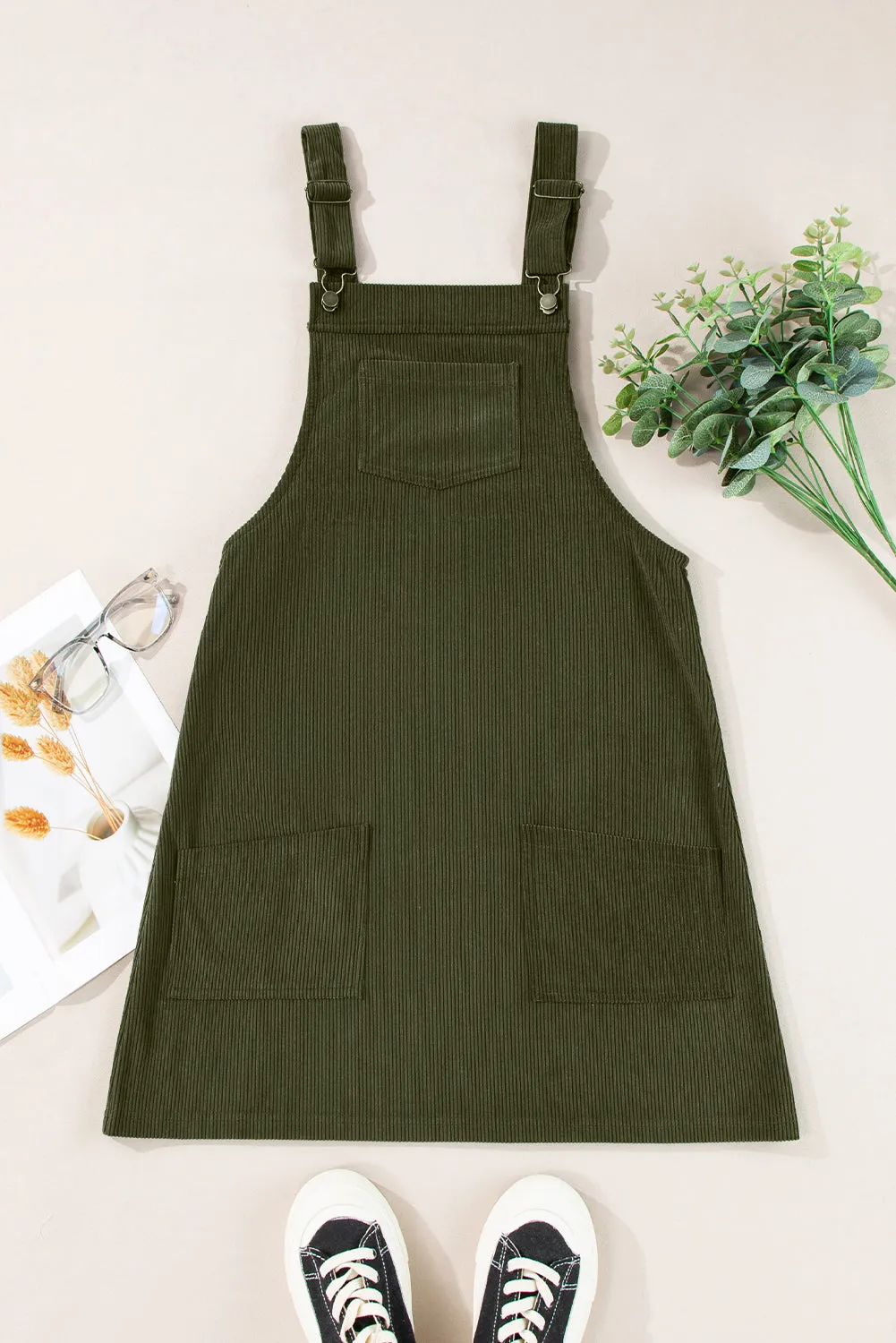 Casual Corduroy Overall Dress