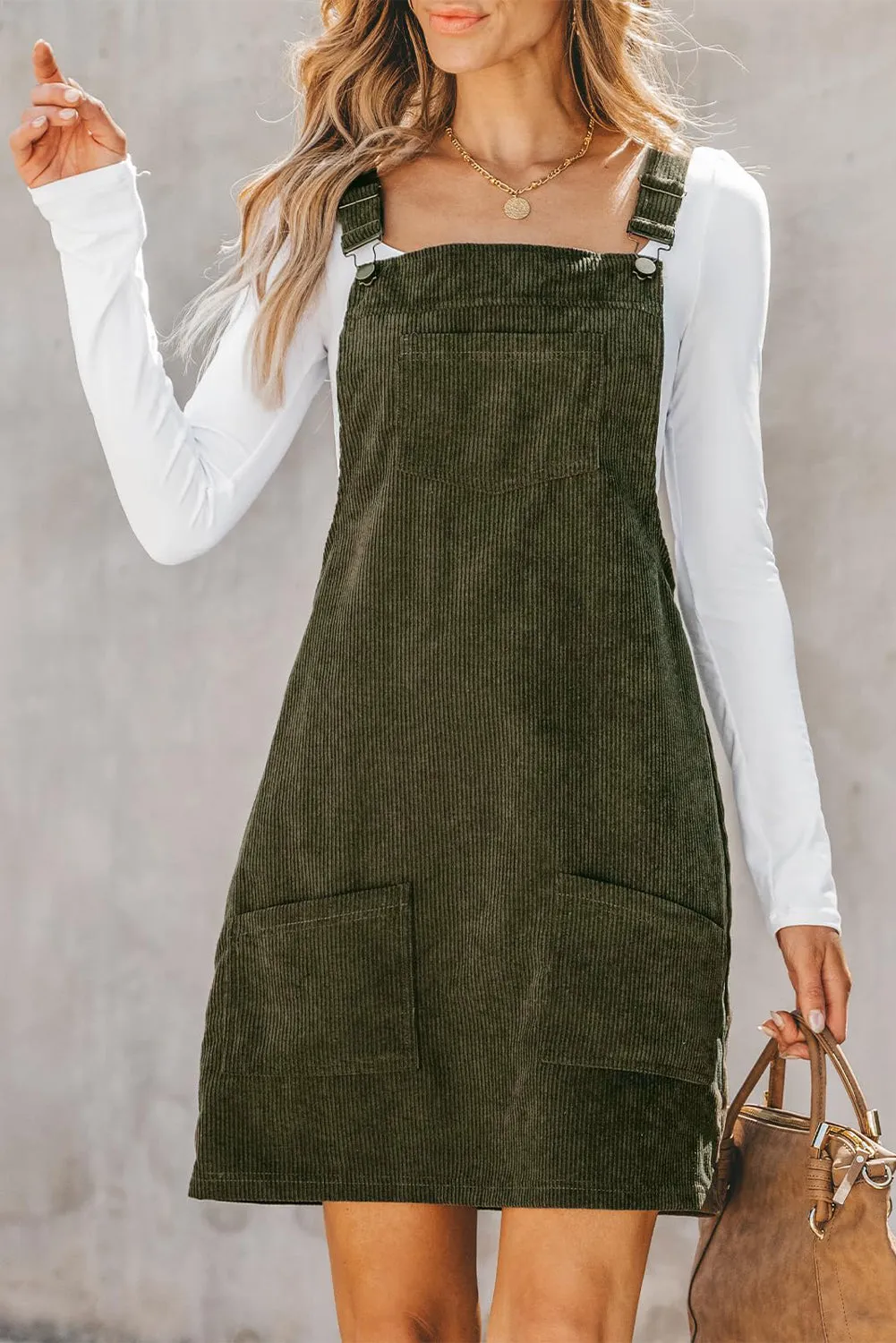 Casual Corduroy Overall Dress