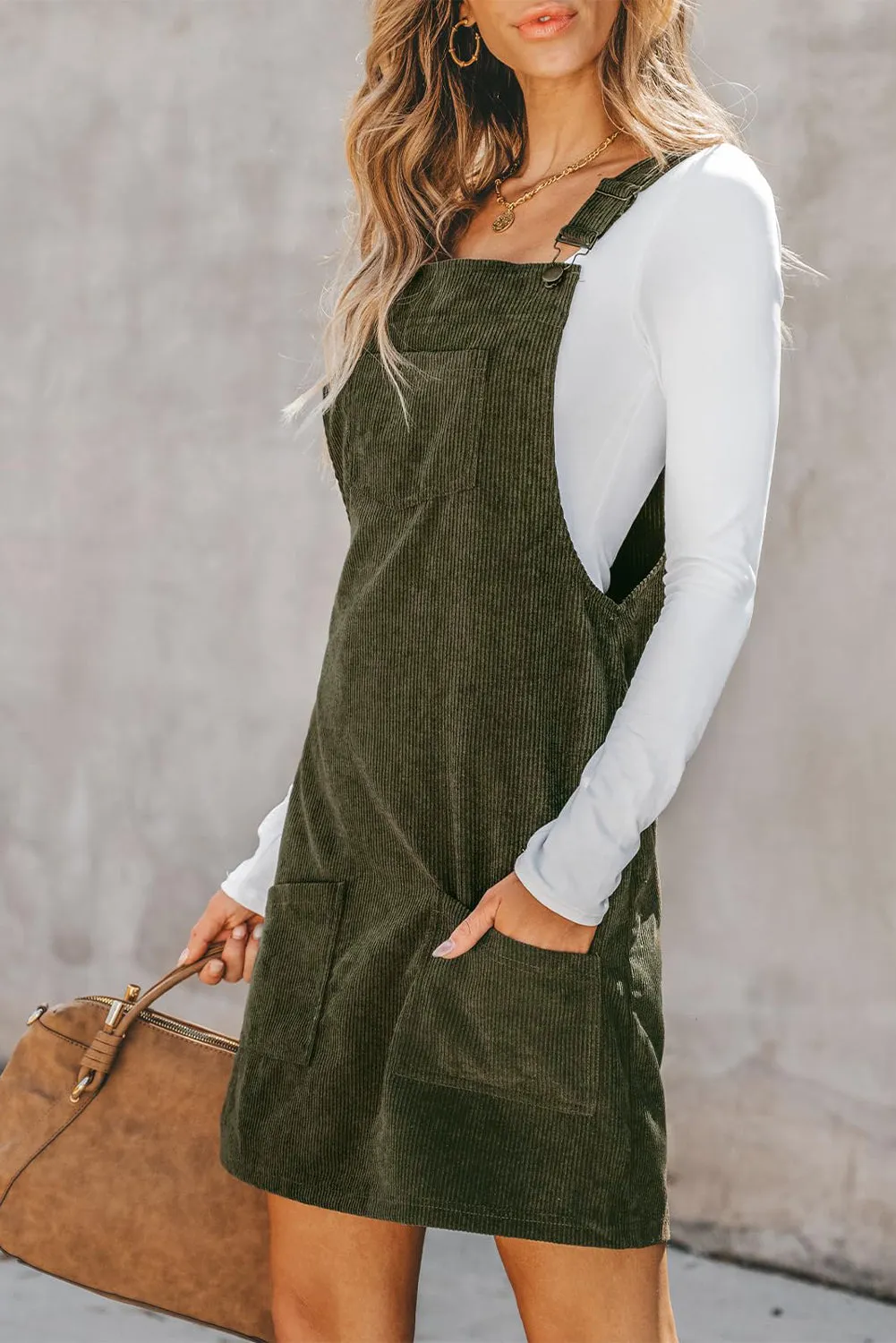 Casual Corduroy Overall Dress