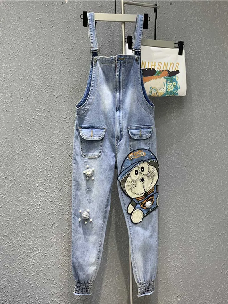 Change the World Cartoon Print Denim Overall Dungaree