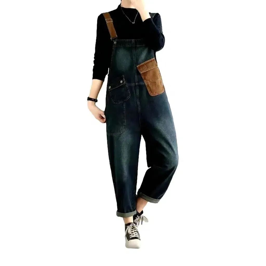 Chic patchwork women's jeans overall