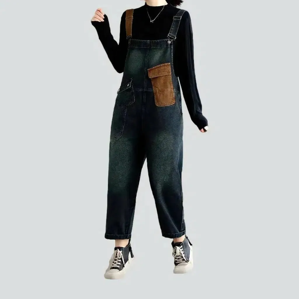 Chic patchwork women's jeans overall