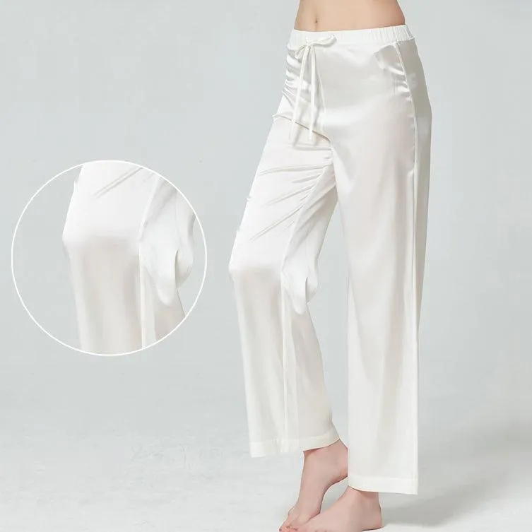 Classic Womens  Silk Pants 100% Mulberry Silk Long Pants Pure Color Silk Pajamas Pants