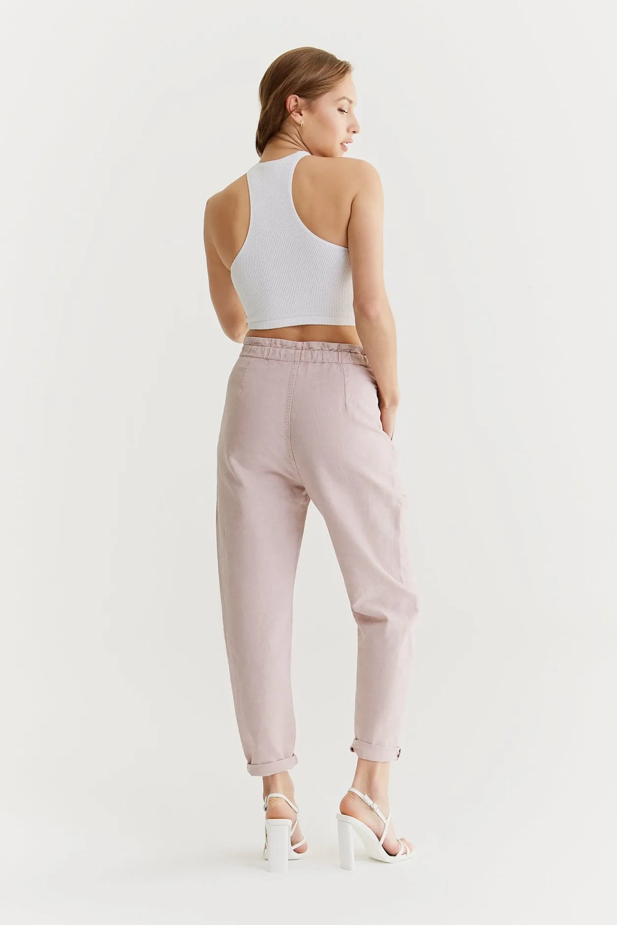 Claudia High Waist Paper Bag Chino Cropped Pants Dusty Rose