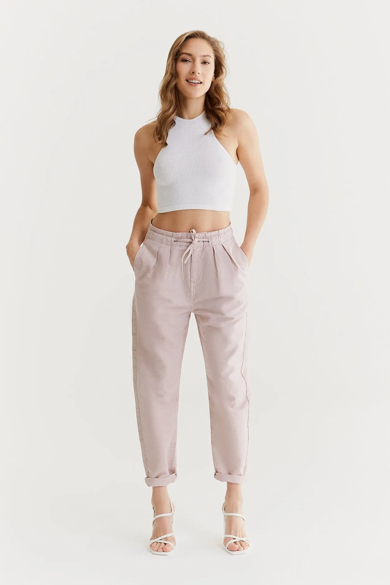 Claudia High Waist Paper Bag Chino Cropped Pants Dusty Rose