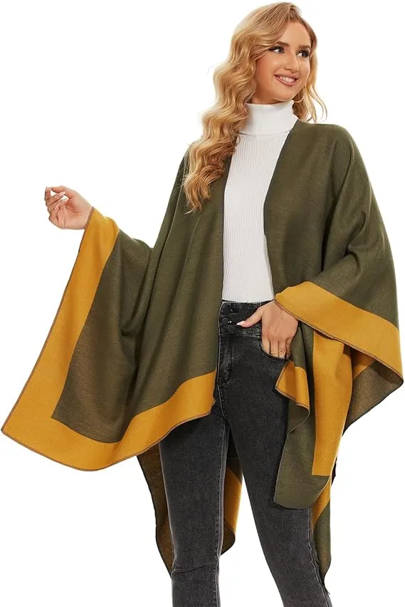 Coffee Soft Knit Wrap Poncho Style Cardigan