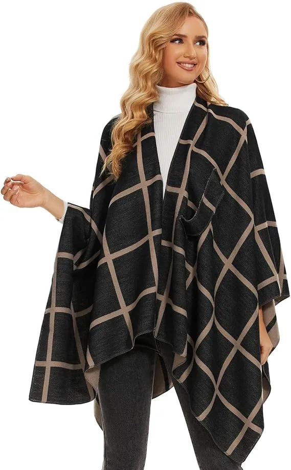 Coffee Soft Knit Wrap Poncho Style Cardigan