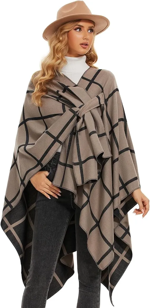 Coffee Soft Knit Wrap Poncho Style Cardigan