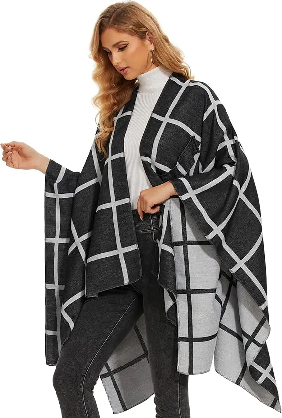 Coffee Soft Knit Wrap Poncho Style Cardigan