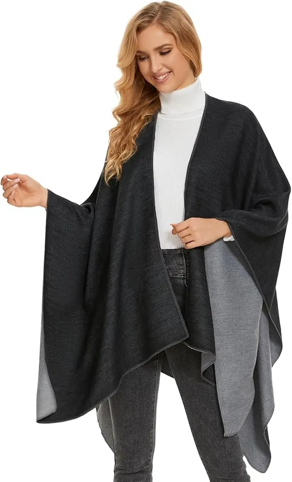 Coffee Soft Knit Wrap Poncho Style Cardigan