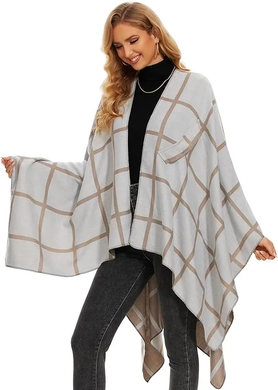 Coffee Soft Knit Wrap Poncho Style Cardigan