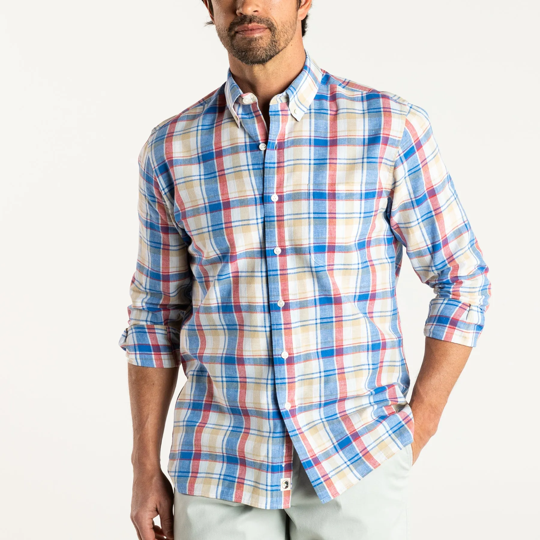 Conolly Plaid Linen Cotton Oxford Sport Shirt