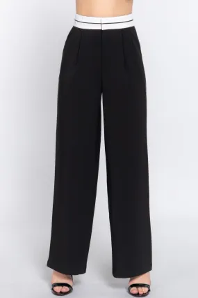 Contrast Waistband Straight Long Pants