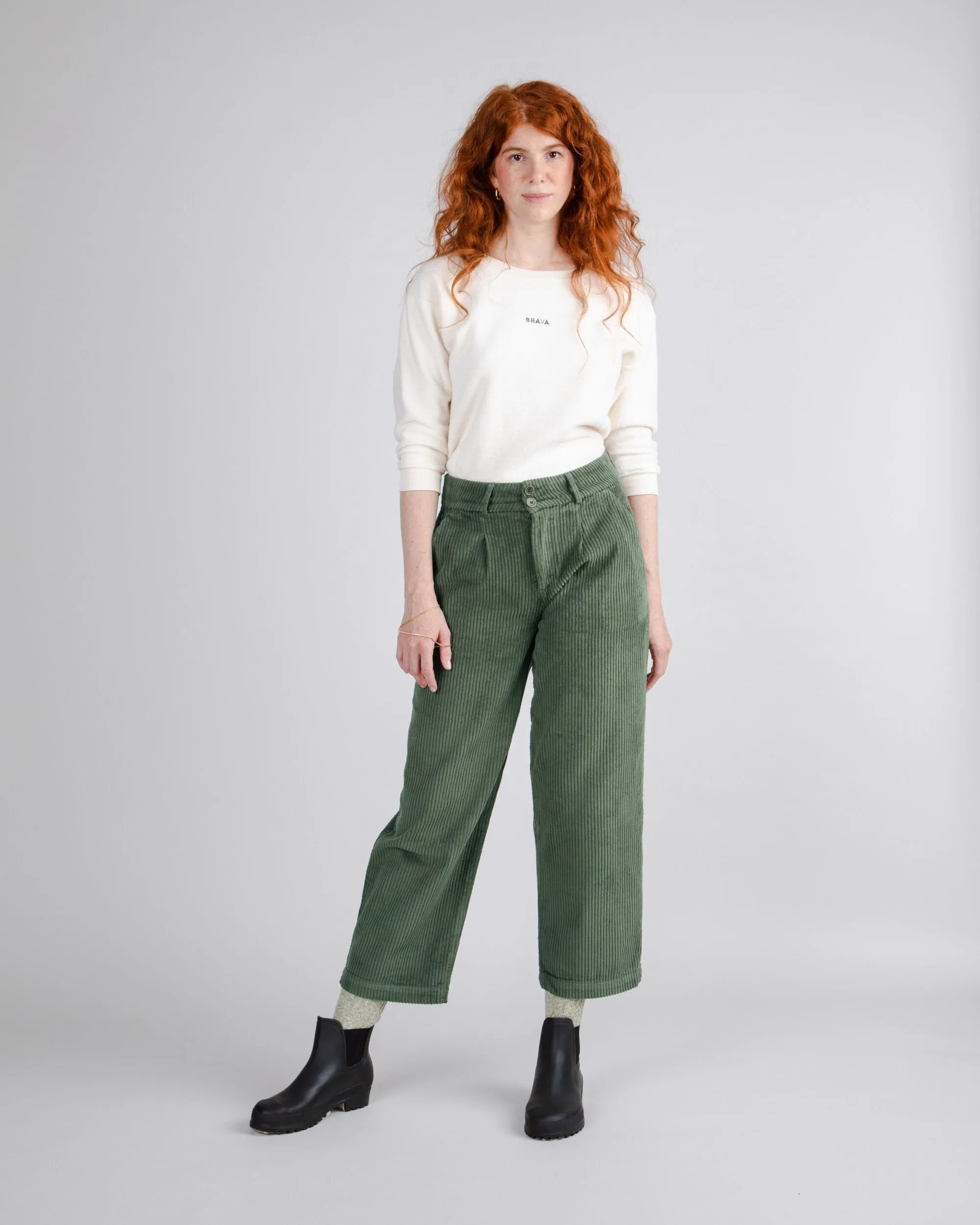 Corduroy Pleated Pant Stone Green