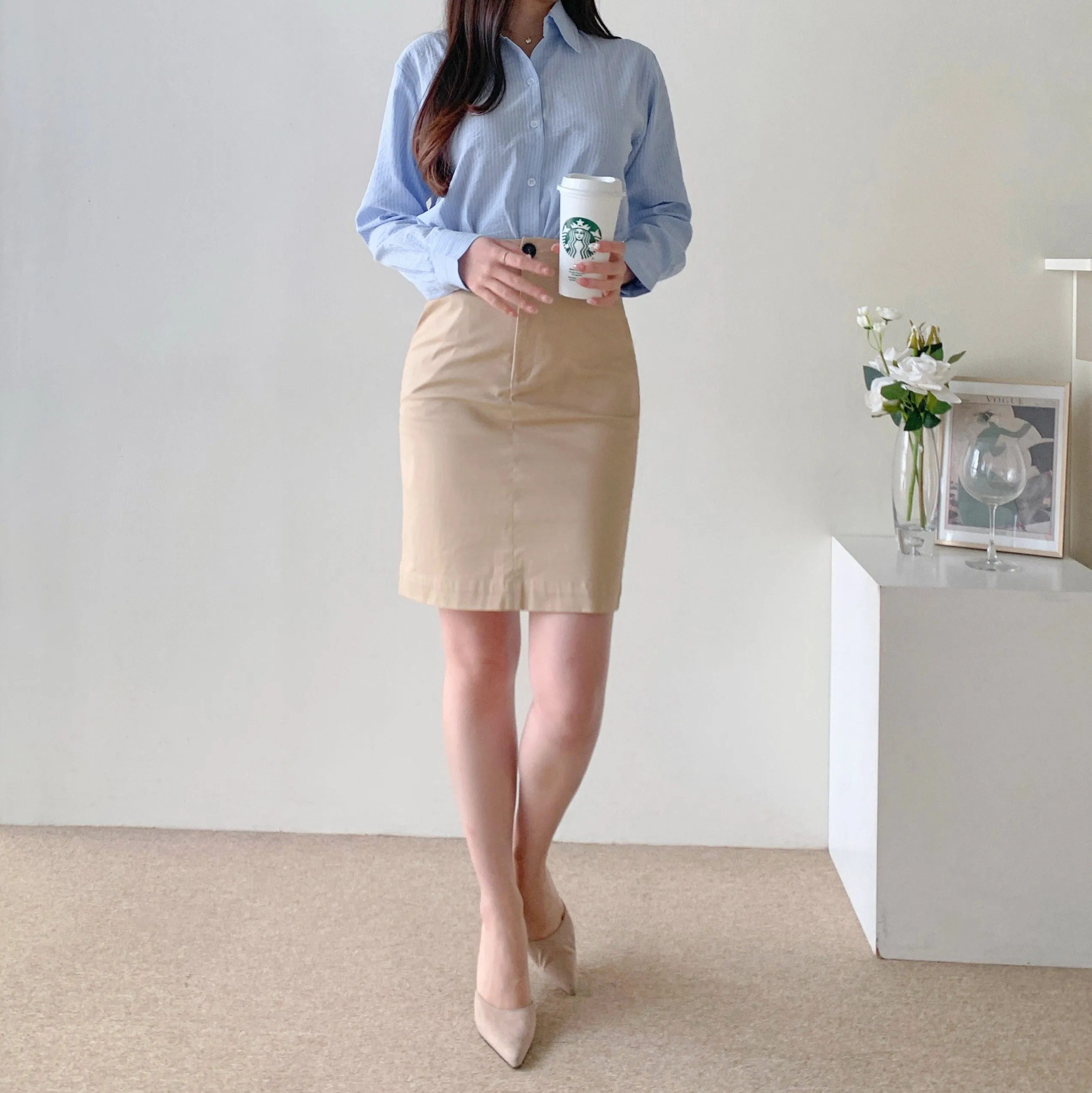 Cotton Midi-Pencil Skirt