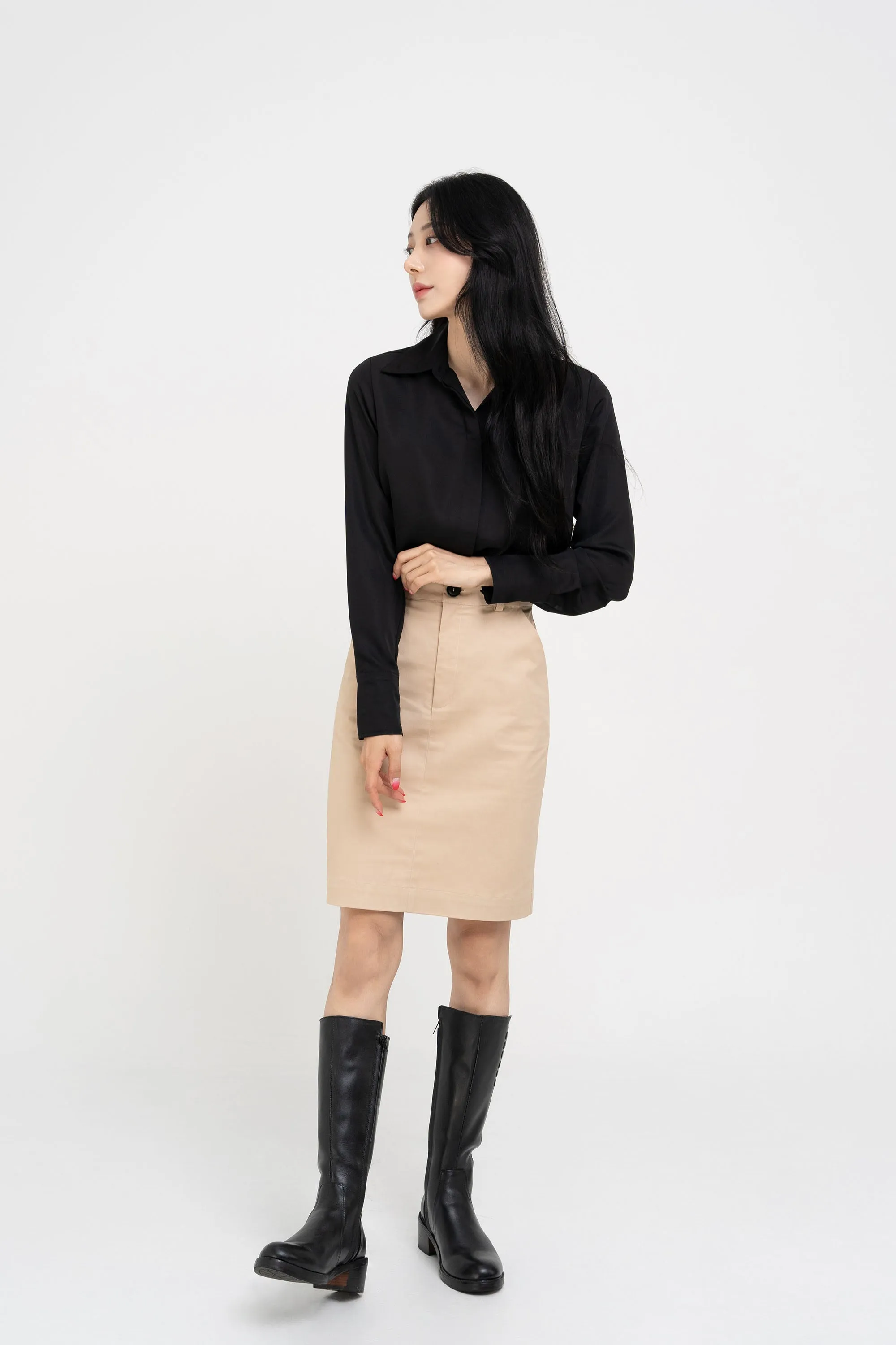 Cotton Midi-Pencil Skirt