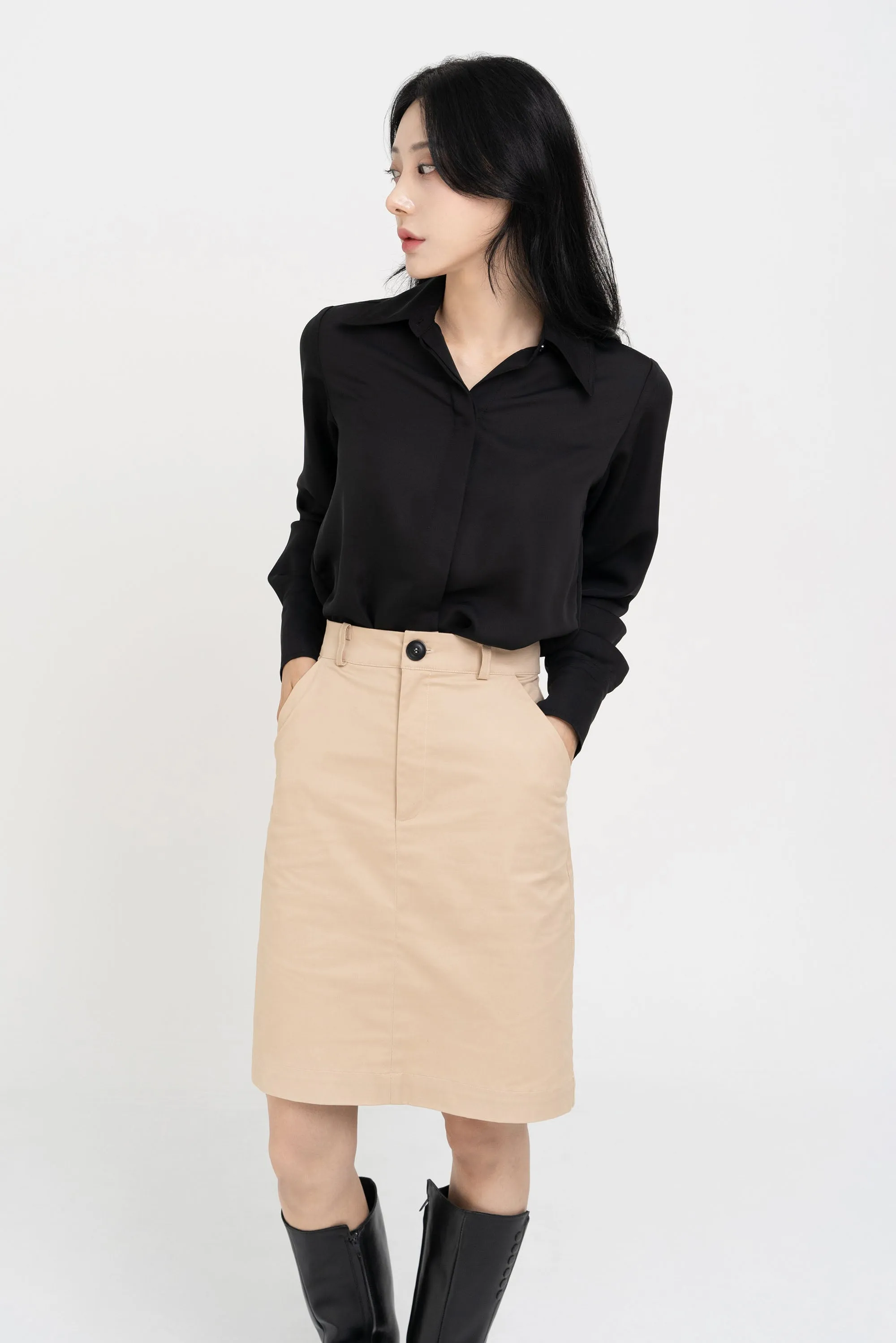 Cotton Midi-Pencil Skirt