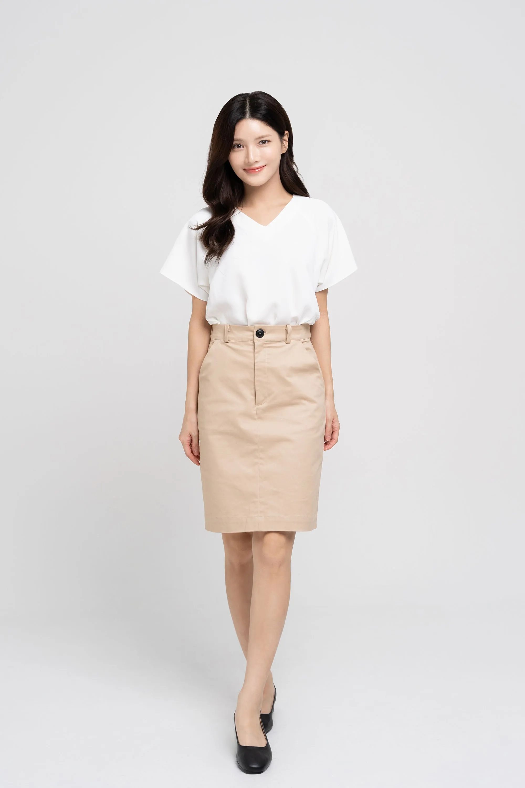 Cotton Midi-Pencil Skirt