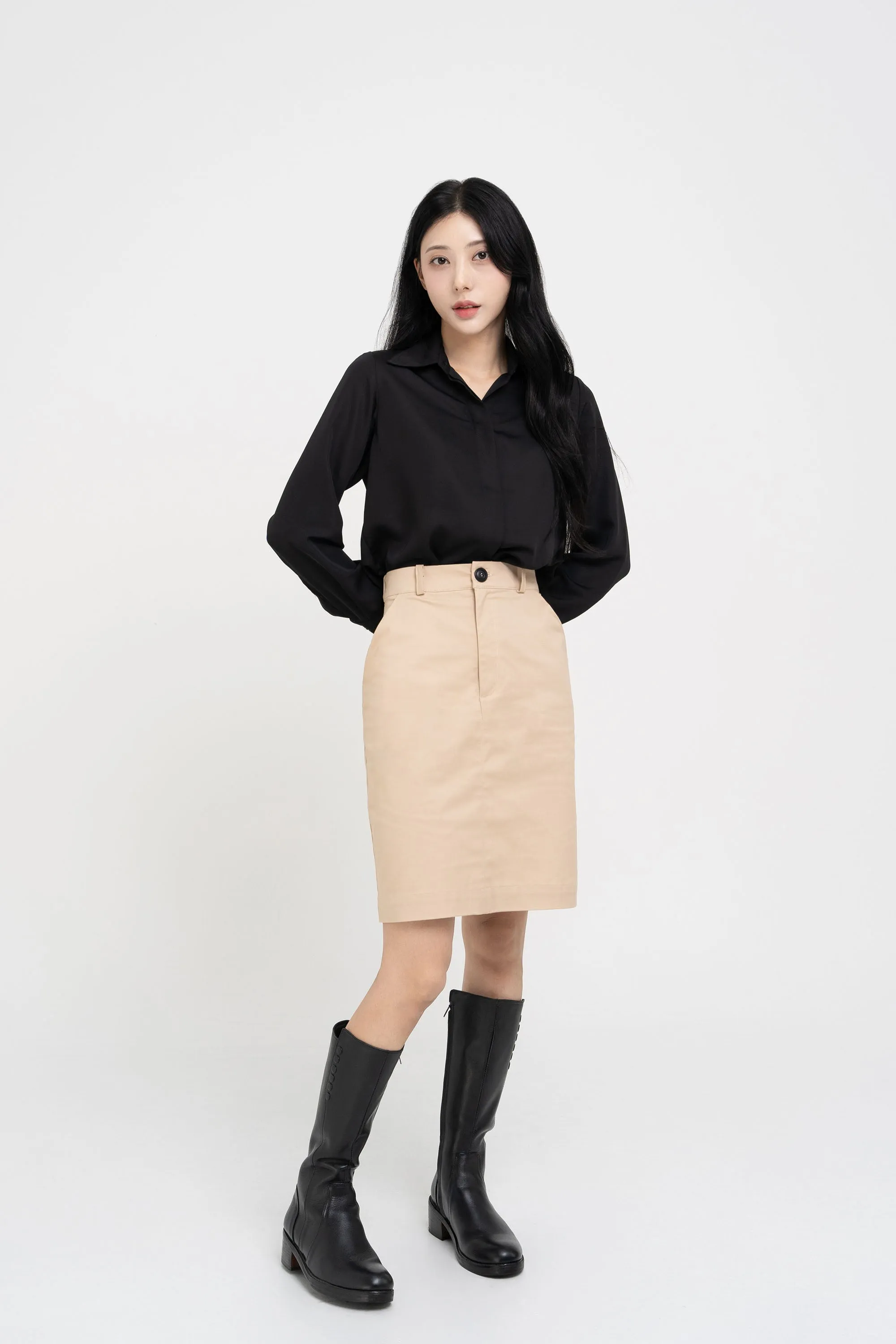 Cotton Midi-Pencil Skirt