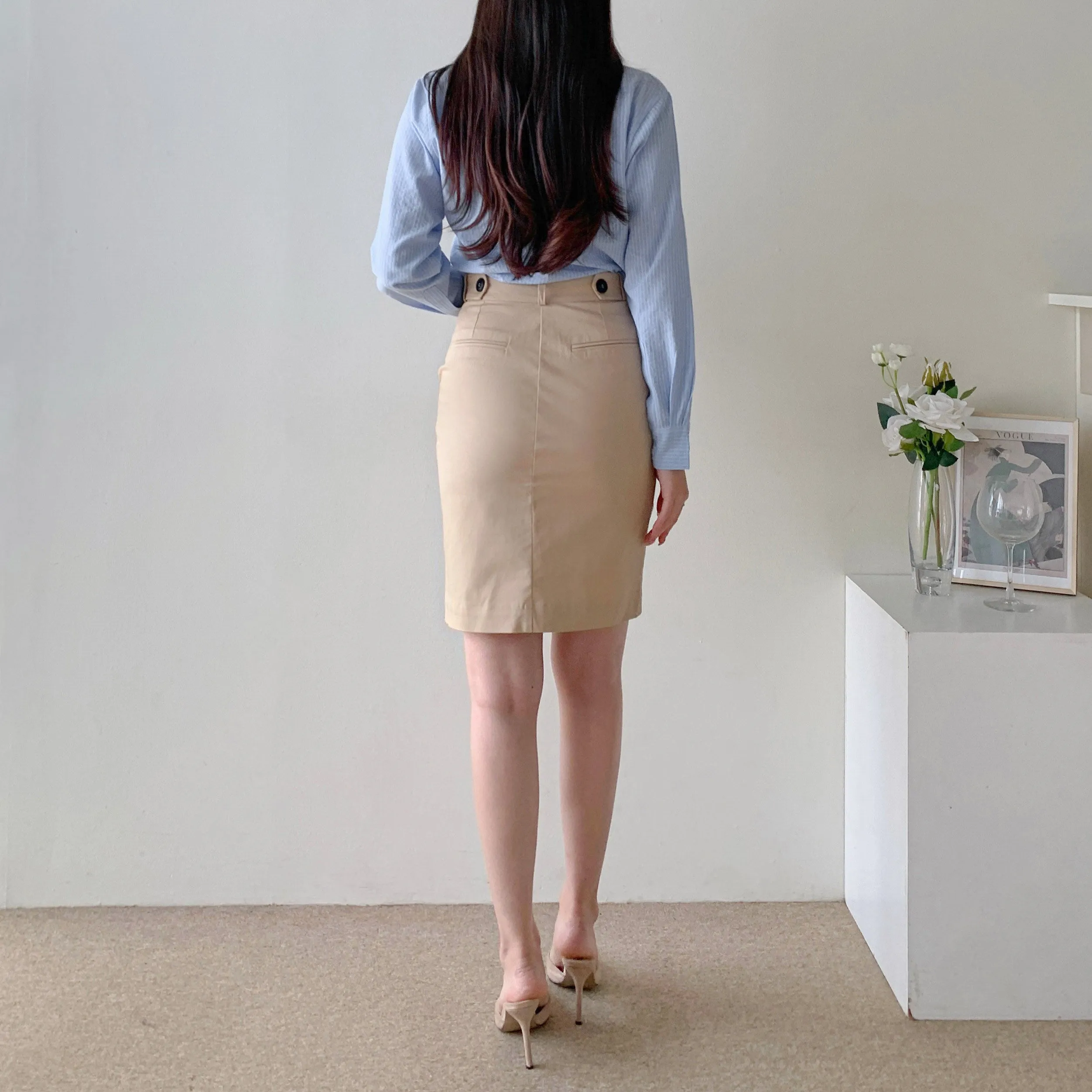 Cotton Midi-Pencil Skirt