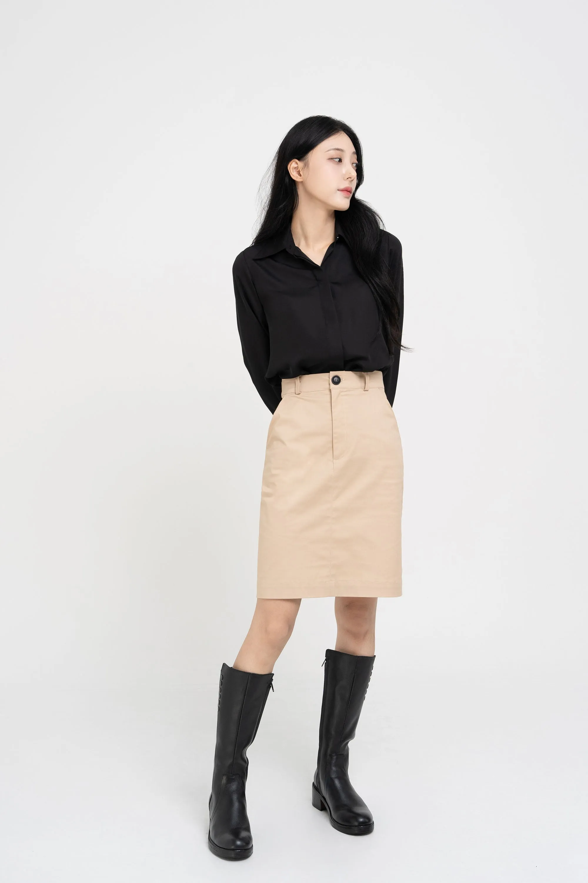 Cotton Midi-Pencil Skirt