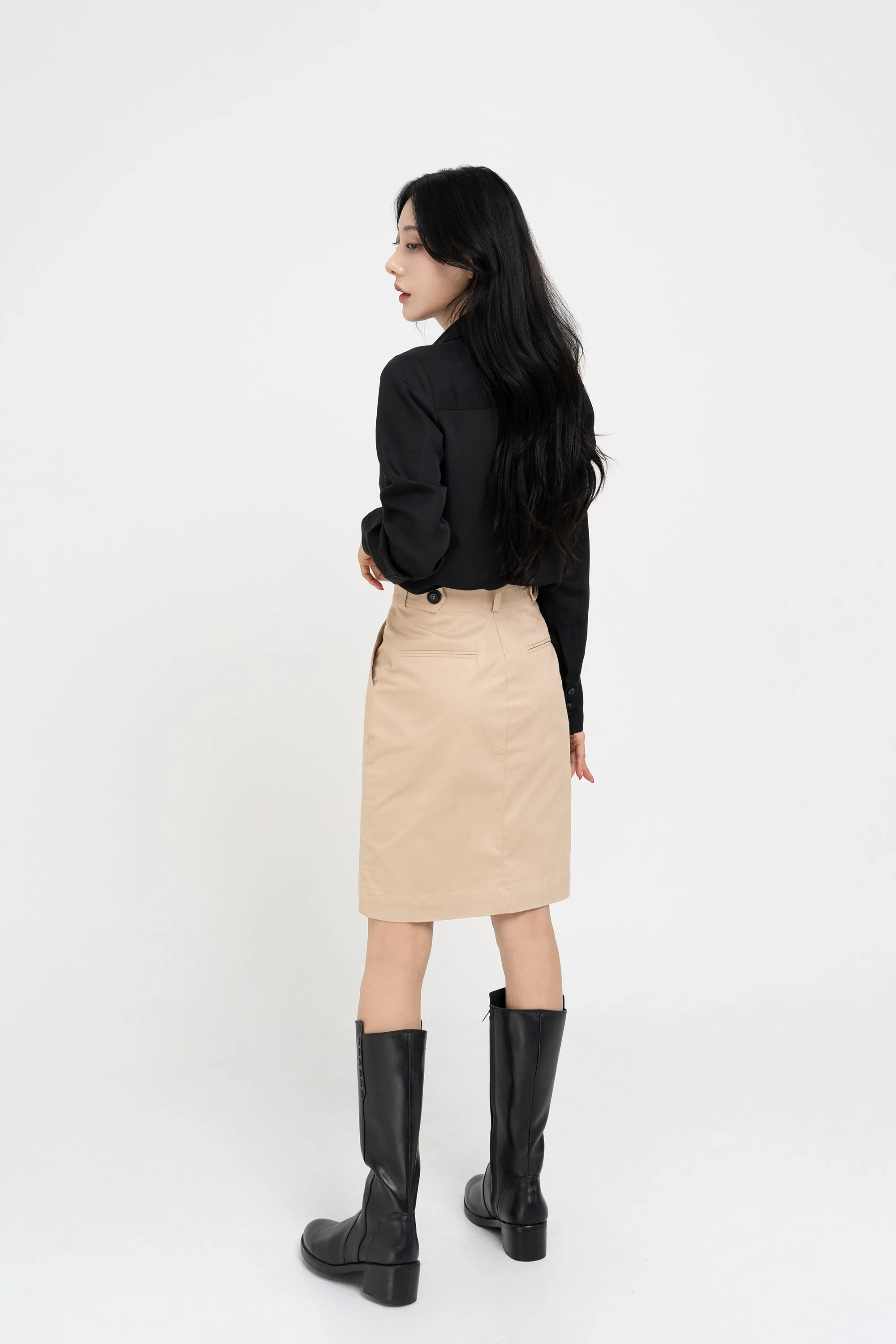 Cotton Midi-Pencil Skirt