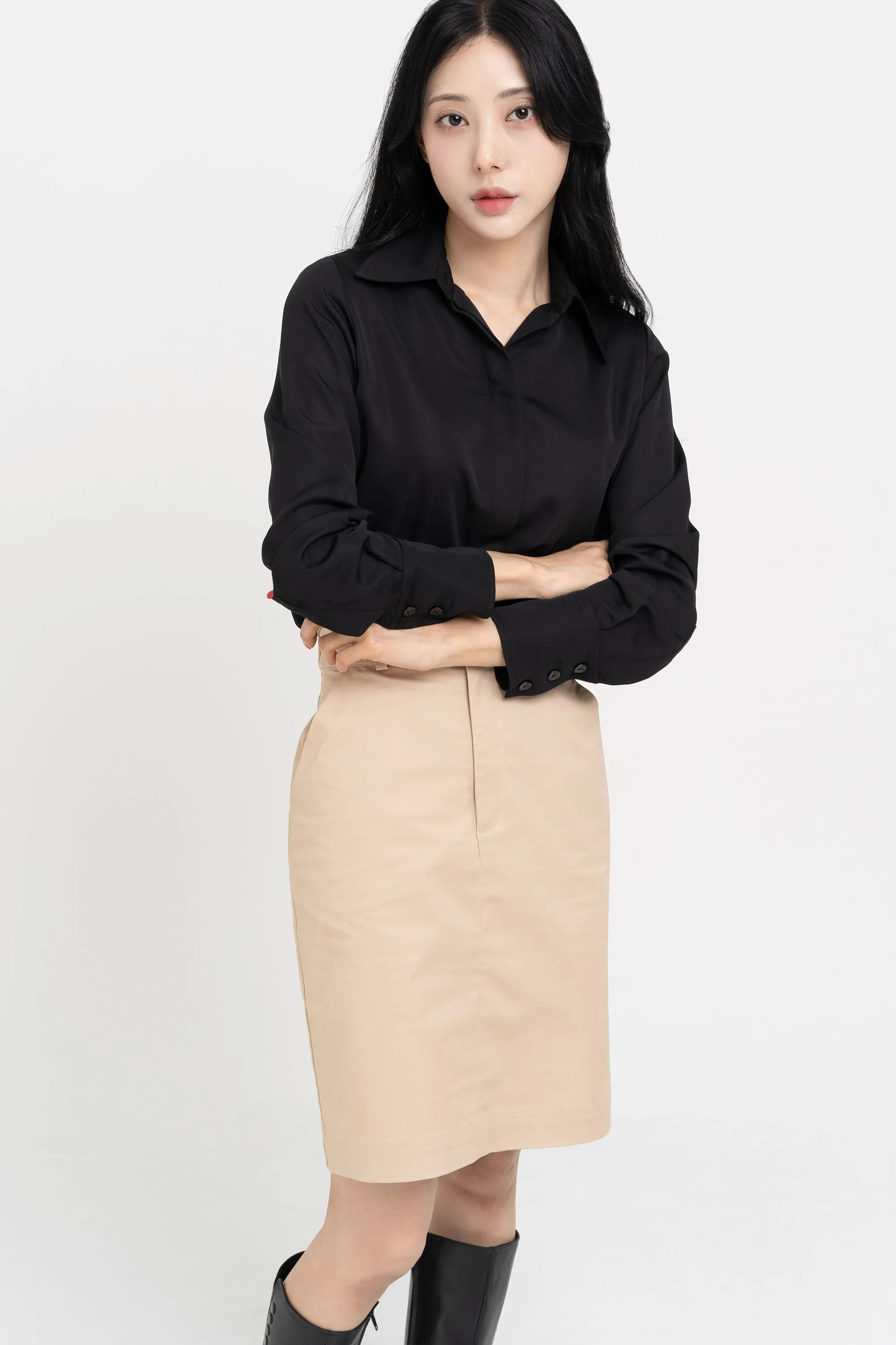 Cotton Midi-Pencil Skirt