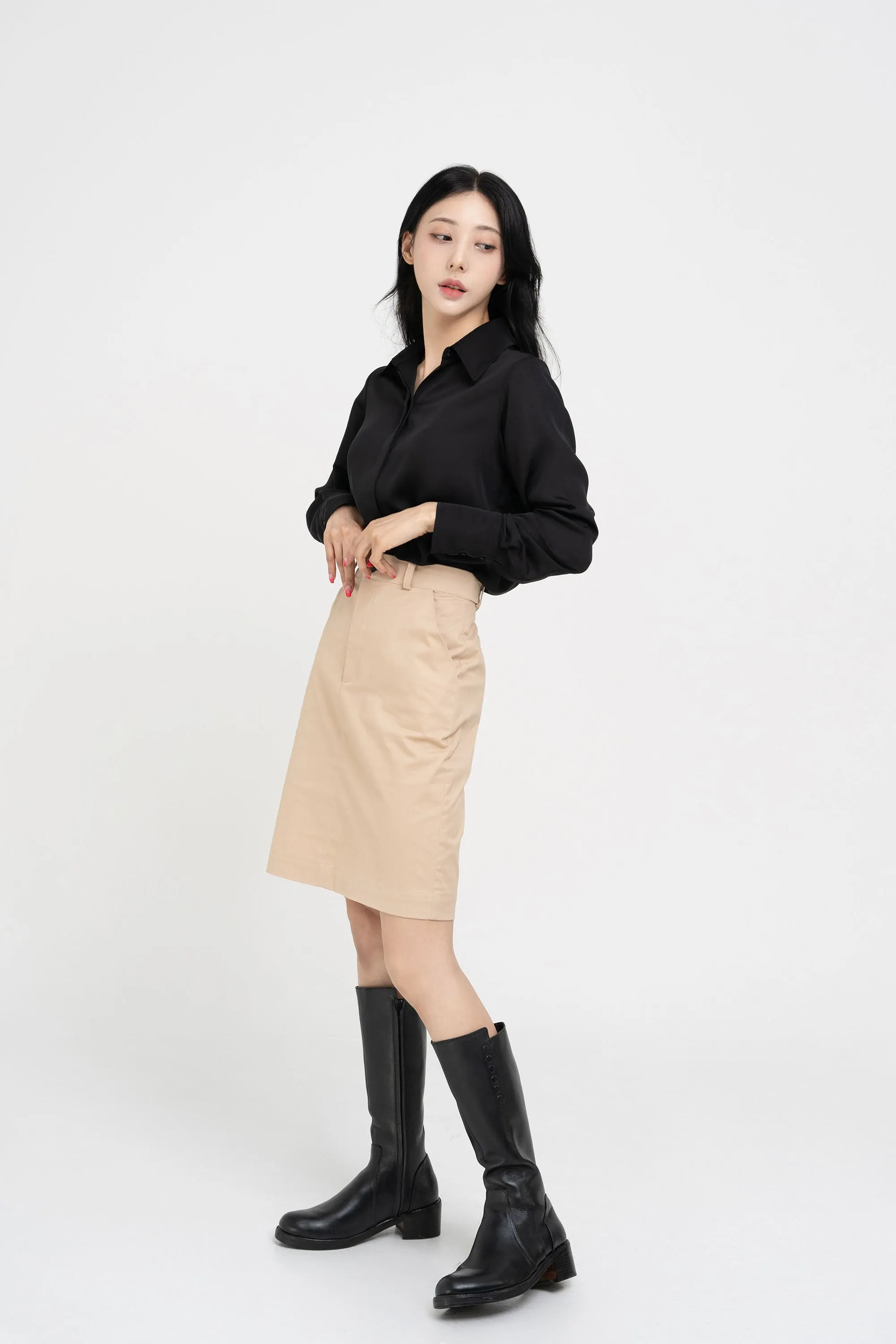 Cotton Midi-Pencil Skirt