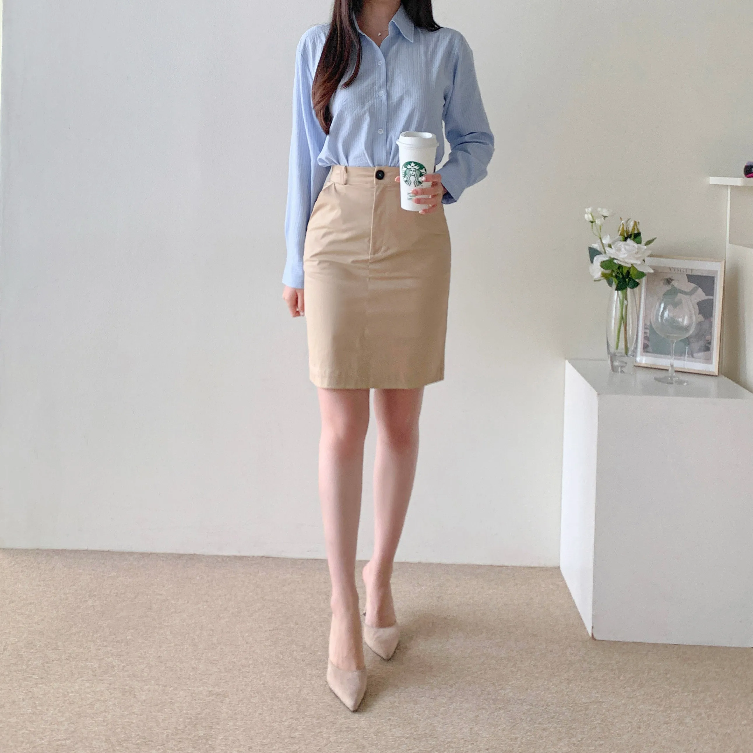 Cotton Midi-Pencil Skirt