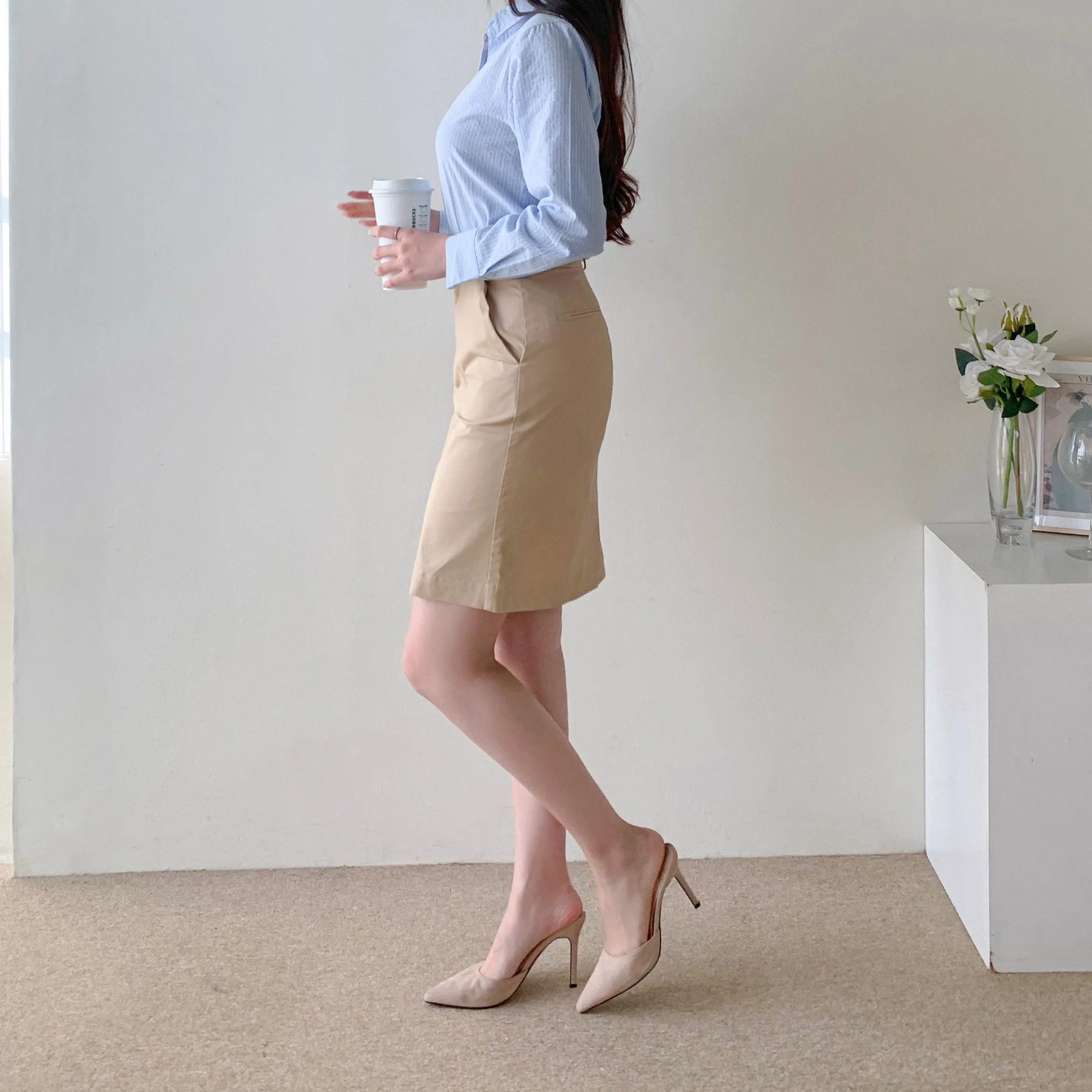 Cotton Midi-Pencil Skirt