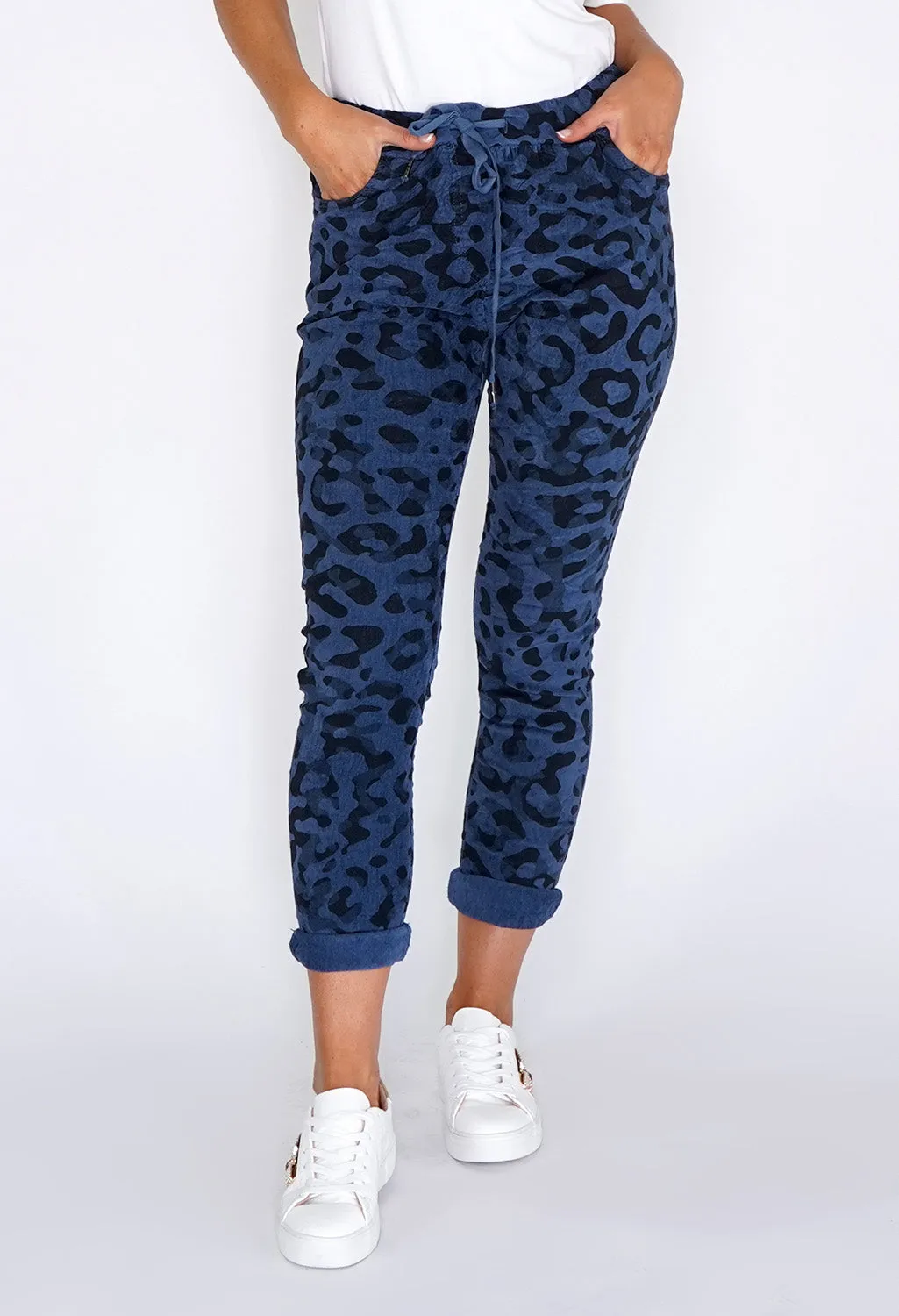 Dark Blue Worn Leopard Joggers