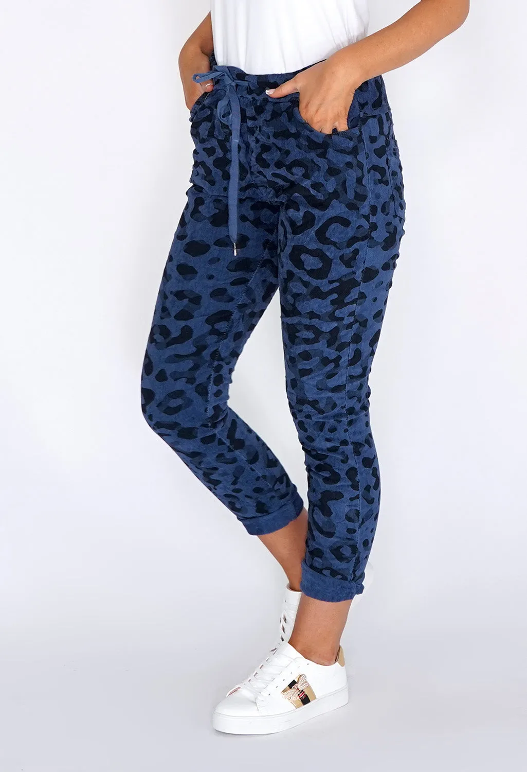 Dark Blue Worn Leopard Joggers