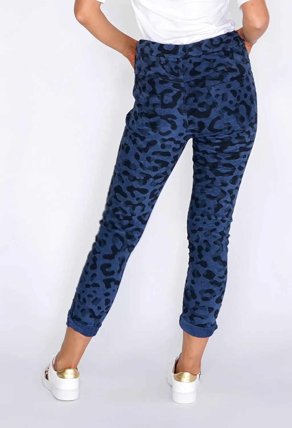 Dark Blue Worn Leopard Joggers