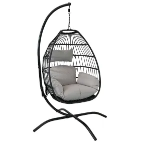 Delaney Outdoor Hanging Egg Chair with Stand and Seat Cushions