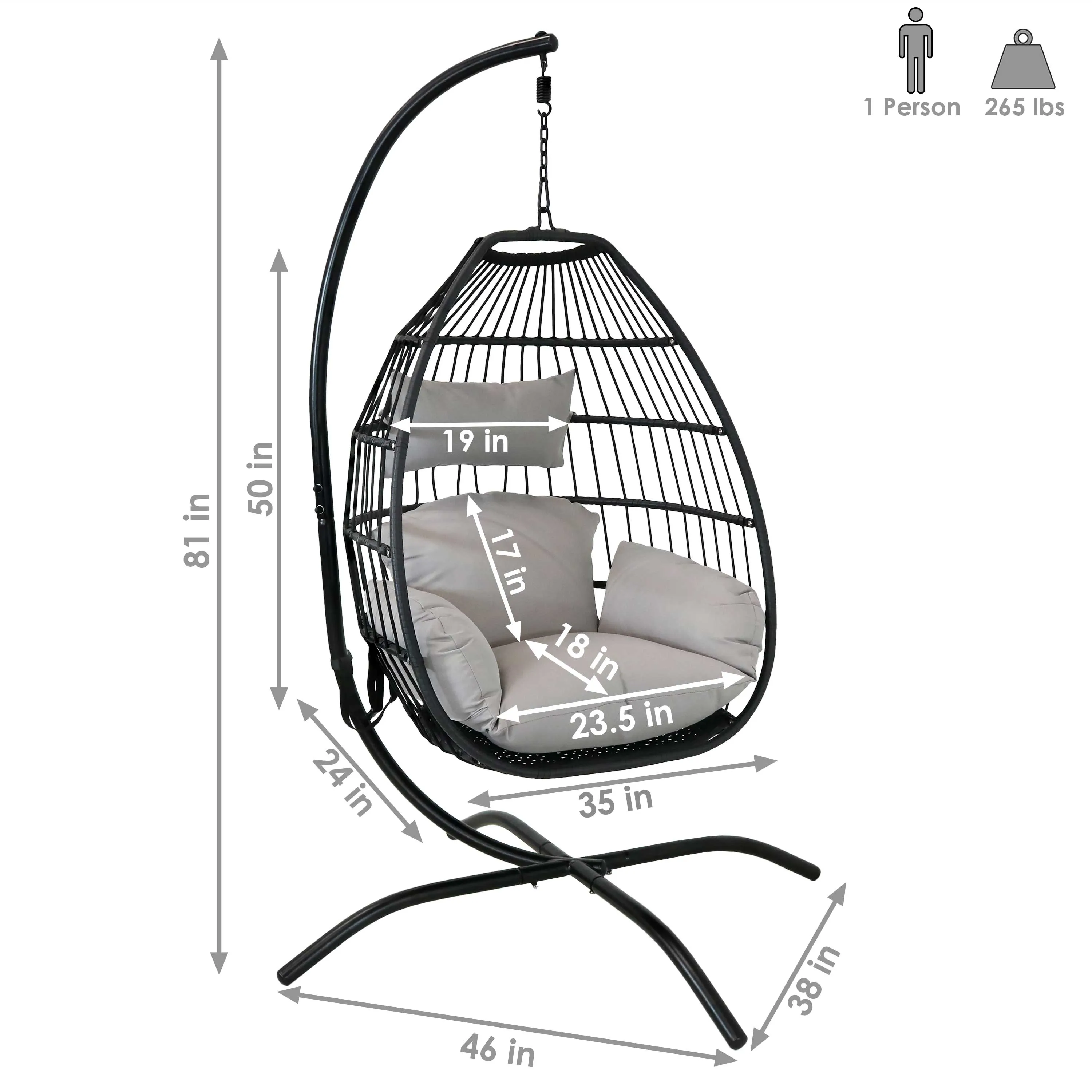 Delaney Outdoor Hanging Egg Chair with Stand and Seat Cushions