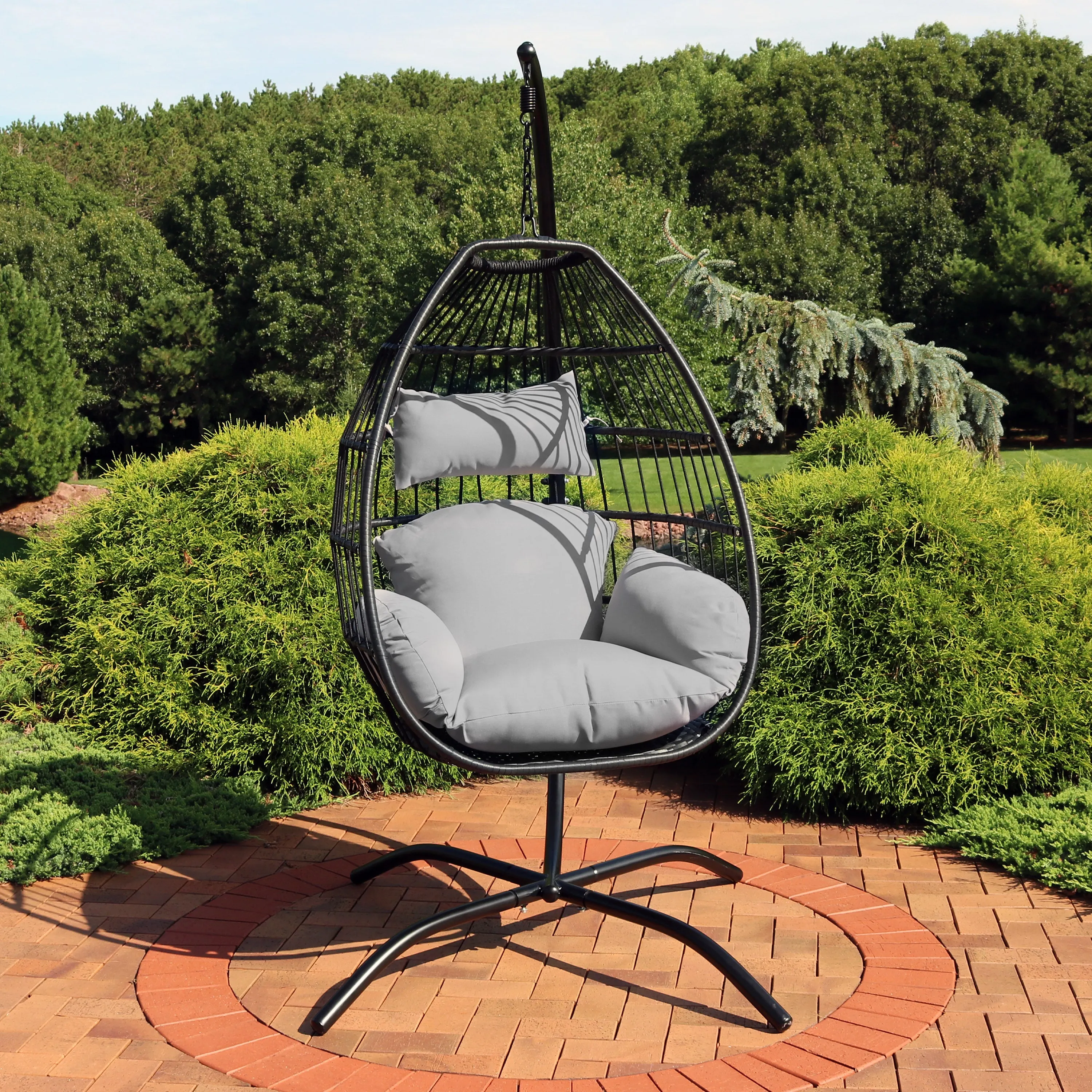 Delaney Outdoor Hanging Egg Chair with Stand and Seat Cushions