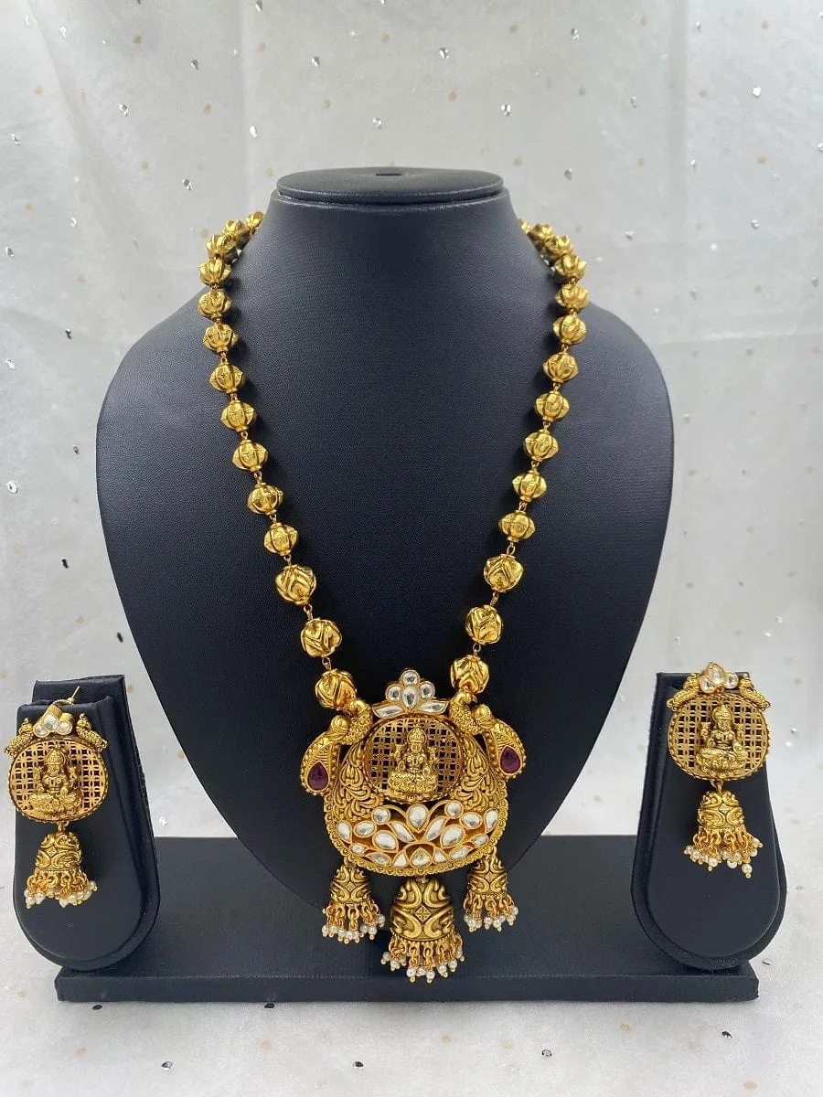 Designer Gold Plated Goddess Lakshmi Temple Necklace Set By Gehna Shop