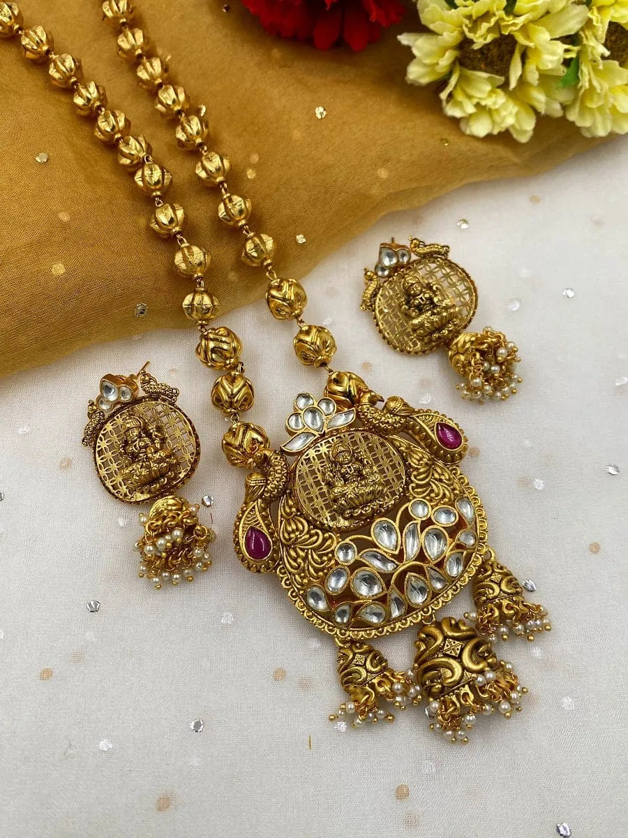 Designer Gold Plated Goddess Lakshmi Temple Necklace Set By Gehna Shop