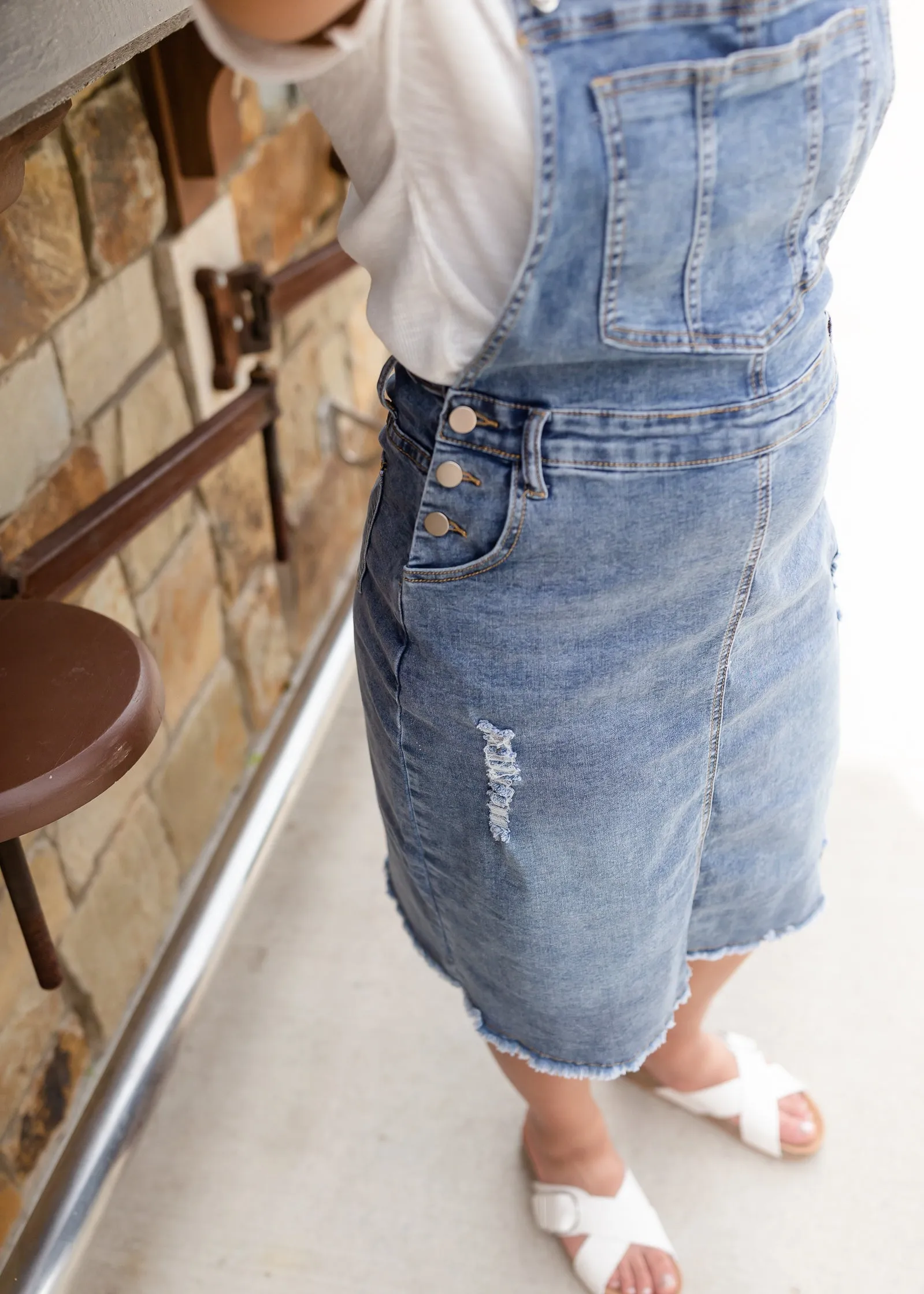 Distressed Classic Denim Overall Dress