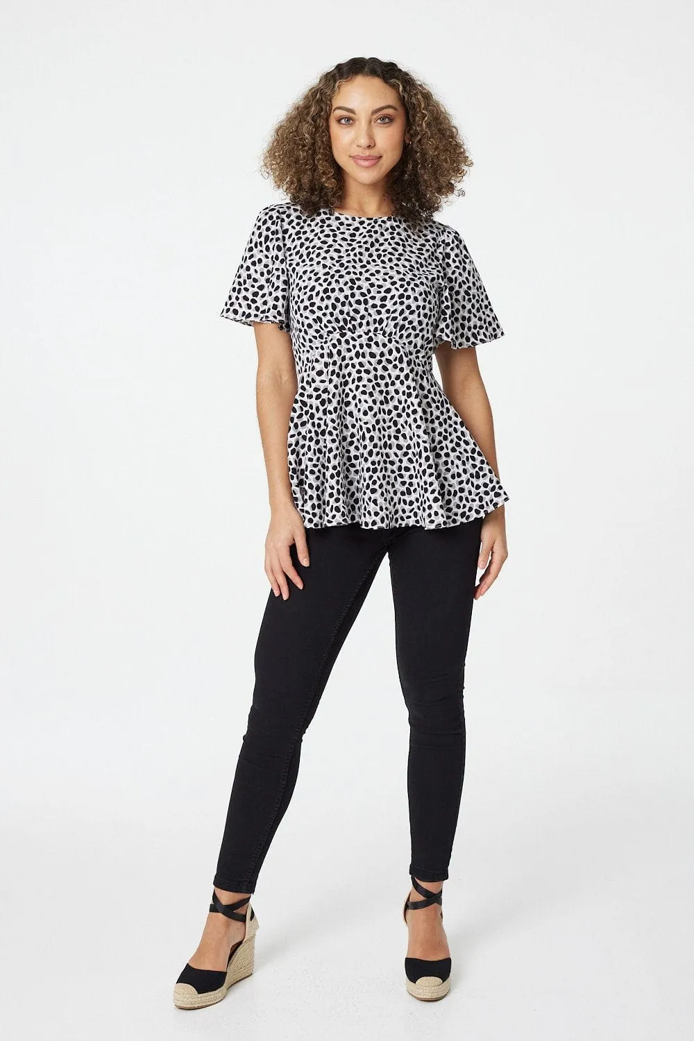 Ditsy Print Short Sleeve Peplum Top