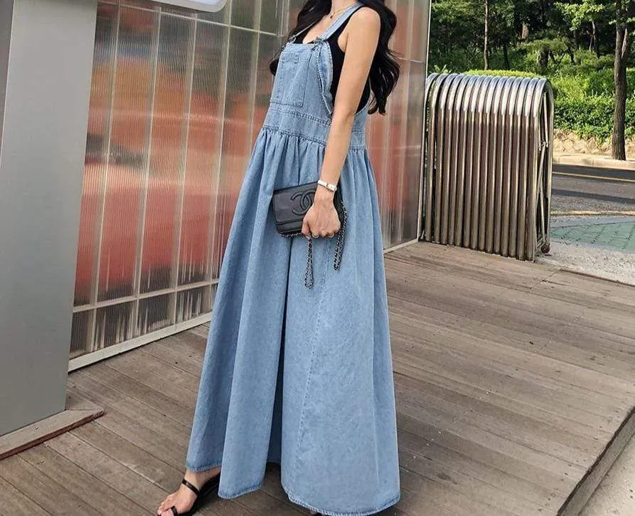 Drama Free Maxi Denim Overall Dress