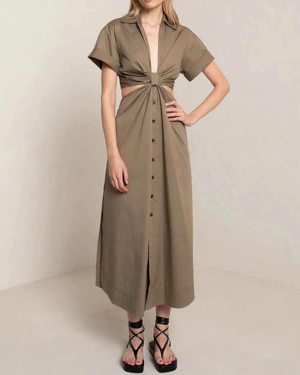 Dried Basil Knot Front Georgia Midi Dress