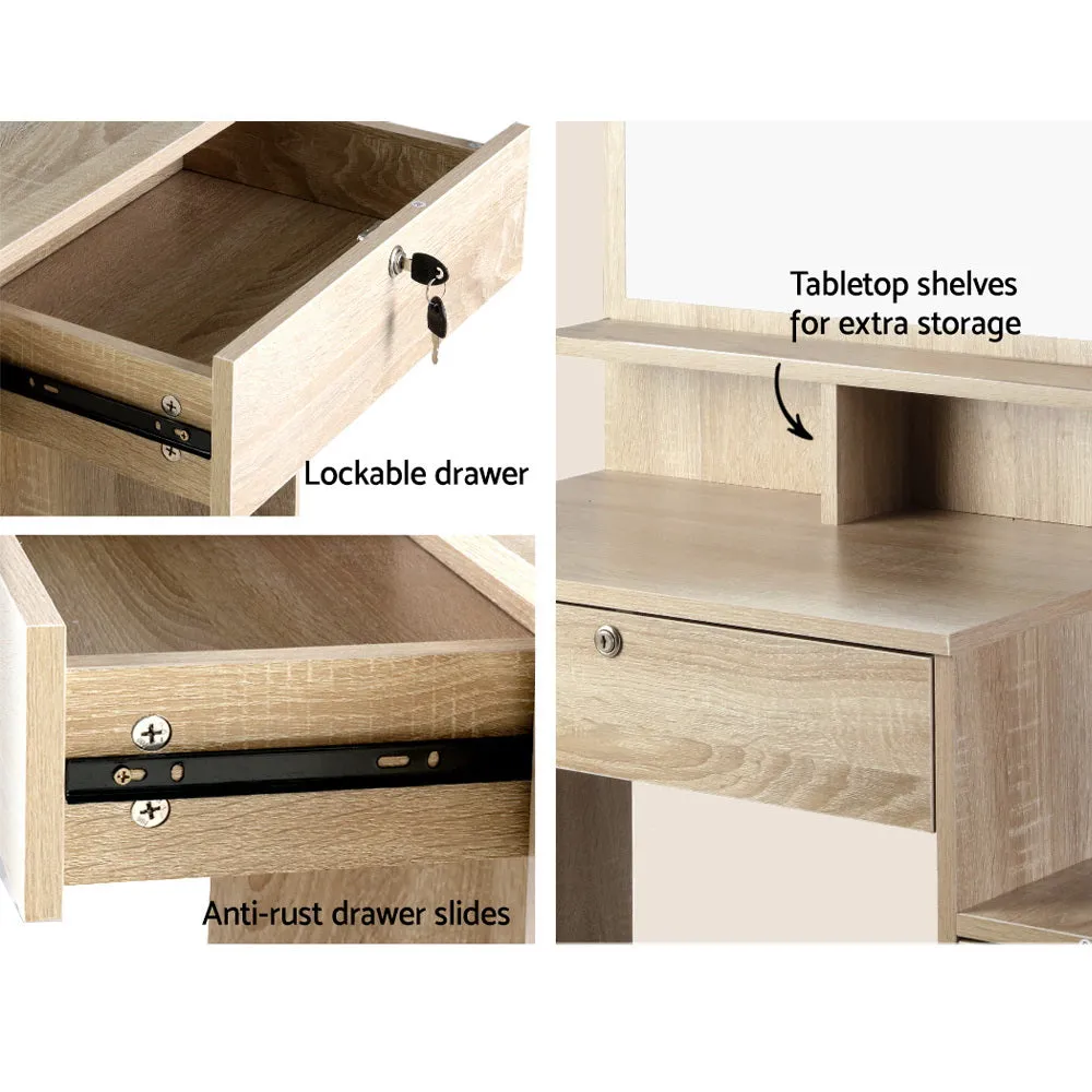 Eco-Friendly Dressing Table 4 Drawers   Stool Oak - Artiss