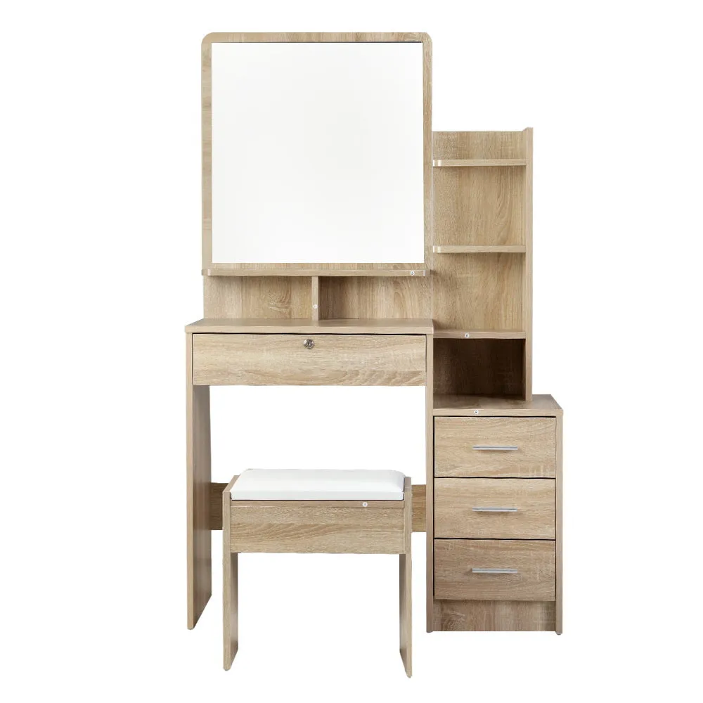 Eco-Friendly Dressing Table 4 Drawers   Stool Oak - Artiss