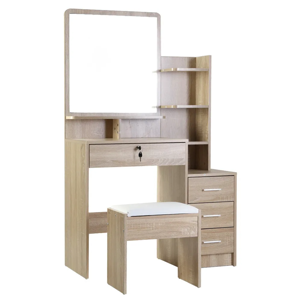 Eco-Friendly Dressing Table 4 Drawers   Stool Oak - Artiss